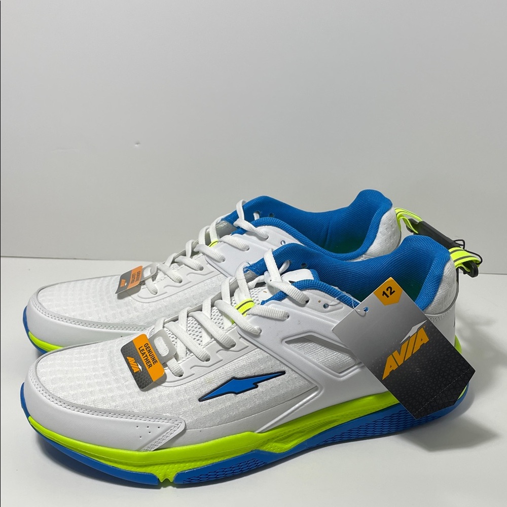 Avia Men's Leather Athletic Running Shoes White Blue Lime Dad Size 12 NWT
